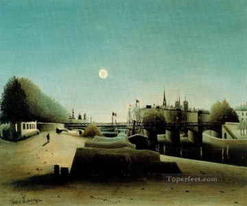 a view of the ile saint louis from port saint nicolas evening Henri Rousseau Paris Oil Paintings